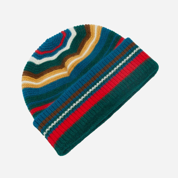 PURL STITCH BEANIE - GREEN/BLUE MULTI