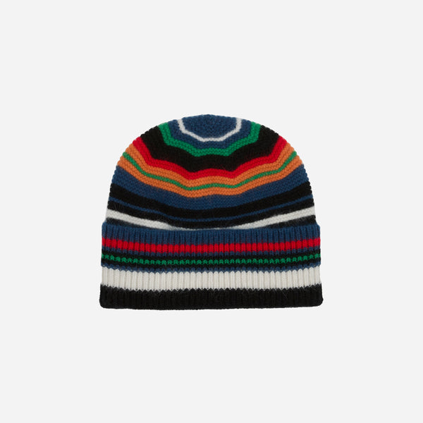 Drake's Purl Knit Striped Beanie - Black Multi