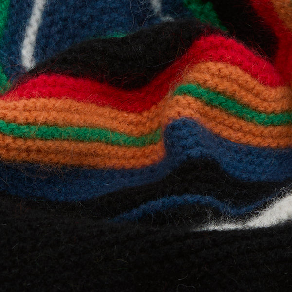 Drake's Purl Knit Striped Beanie - Black Multi