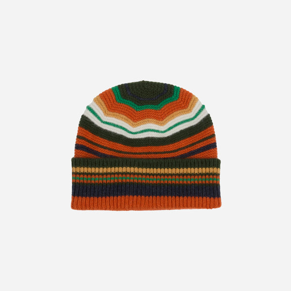 Drake's Purl Knit Striped Beanie - Yellow Multi