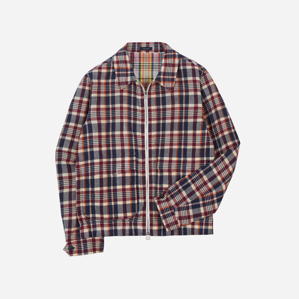 WAXED MADRAS TENNIS JACKET - NAVY/RUST-ECRU