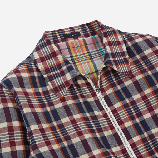 WAXED MADRAS TENNIS JACKET - NAVY/RUST-ECRU