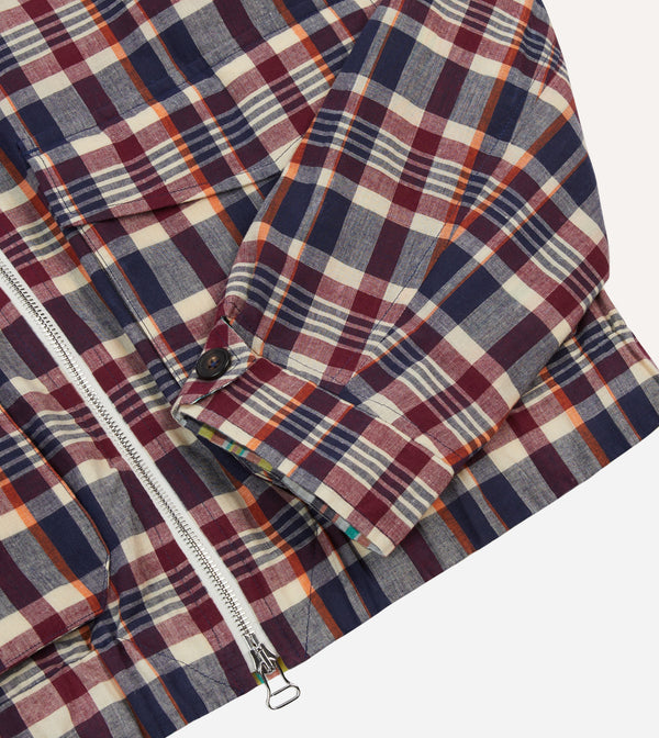 WAXED MADRAS TENNIS JACKET - NAVY/RUST-ECRU