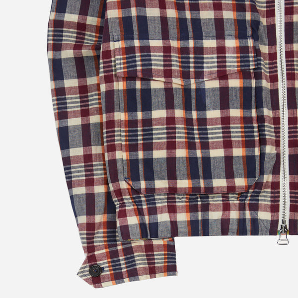 WAXED MADRAS TENNIS JACKET - NAVY/RUST-ECRU