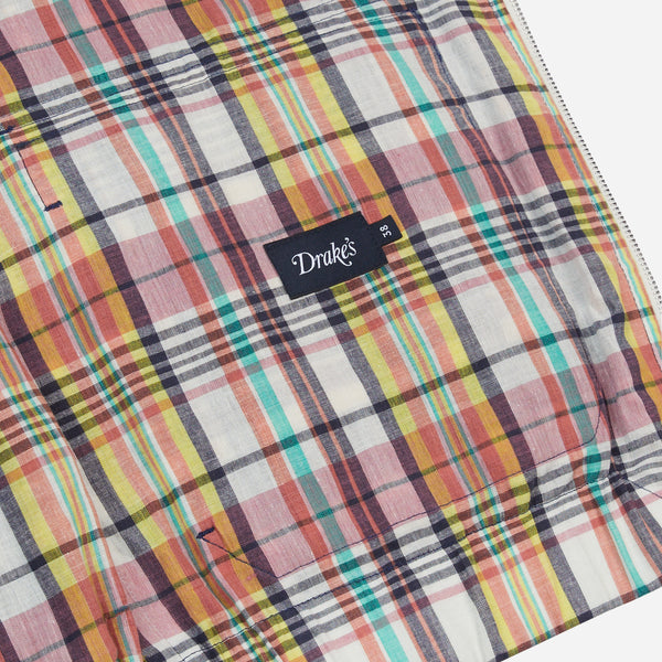 WAXED MADRAS TENNIS JACKET - NAVY/RUST-ECRU