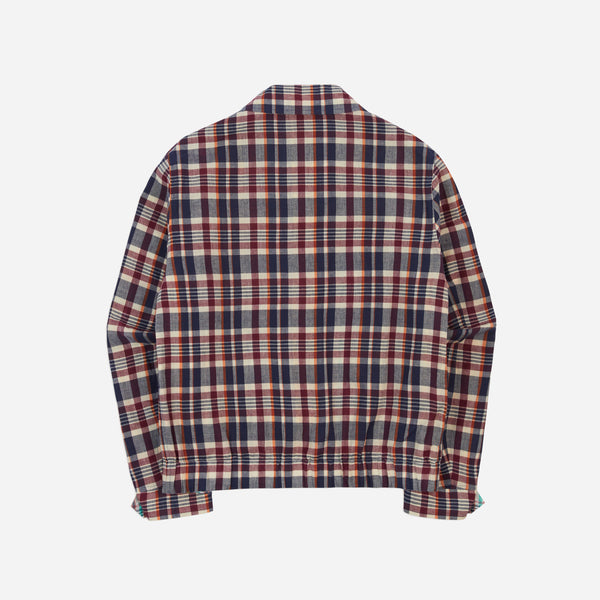 WAXED MADRAS TENNIS JACKET - NAVY/RUST-ECRU