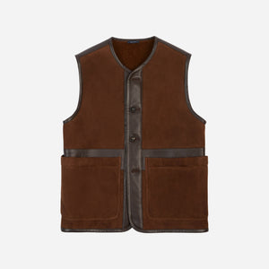 Drakes - SUEDE SHEARLING VEST - RICH BROWN -  - Main Front View
