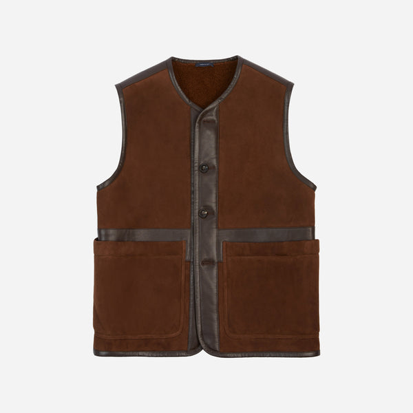 SUEDE SHEARLING VEST - RICH BROWN