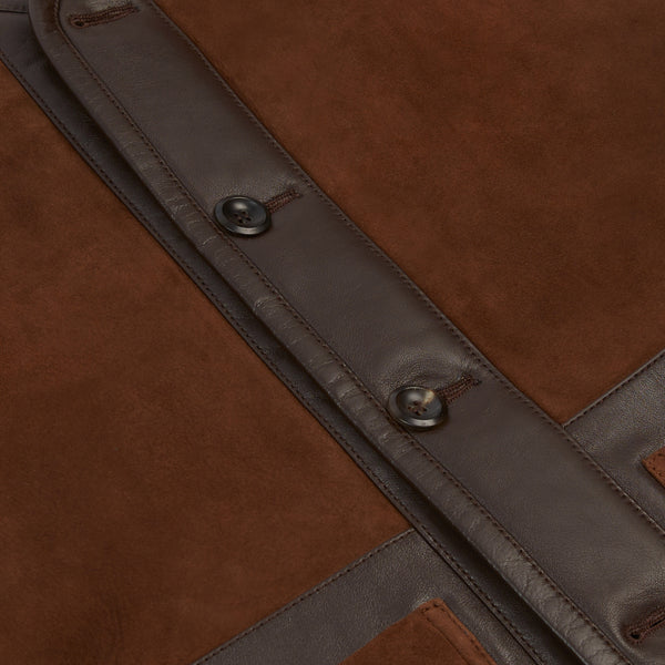 SUEDE SHEARLING VEST - RICH BROWN