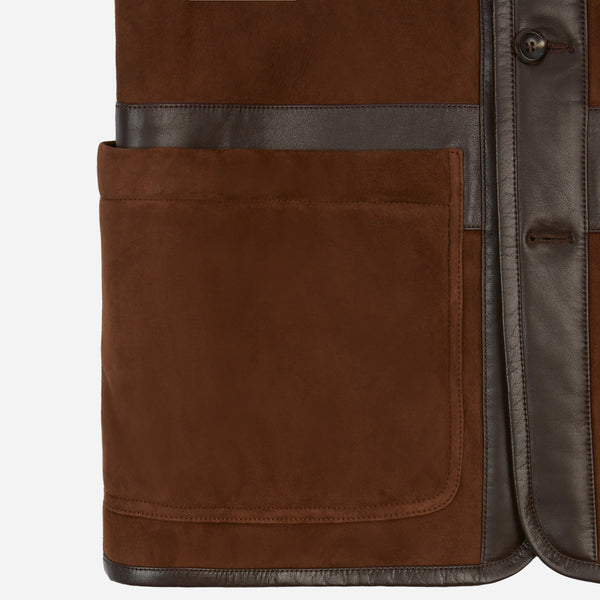 SUEDE SHEARLING VEST - RICH BROWN