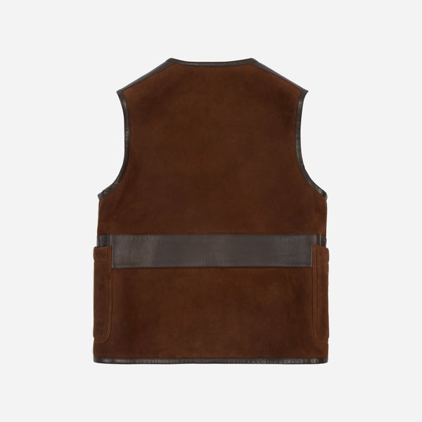 SUEDE SHEARLING VEST - RICH BROWN