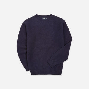 Drakes - BRUSHED SHETLAND CREW KNIT SWEATER - NAVY -  - Main Front View