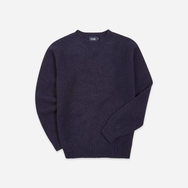 BRUSHED SHETLAND CREW KNIT SWEATER - NAVY