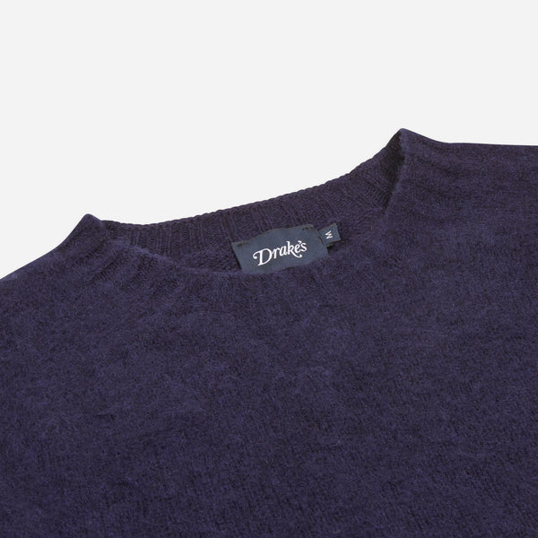 BRUSHED SHETLAND CREW KNIT SWEATER - NAVY