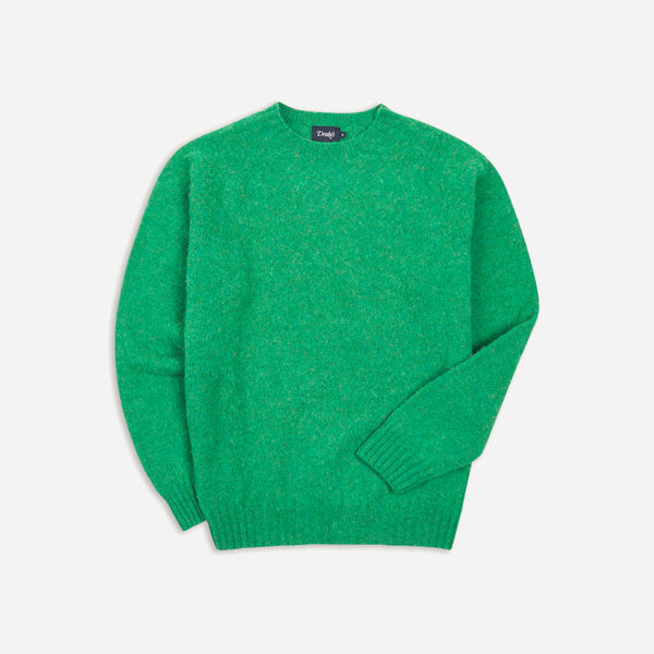 BRUSHED SHETLAND CREW KNIT SWEATER - EVERGREEN