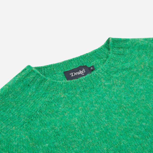BRUSHED SHETLAND CREW KNIT SWEATER - EVERGREEN