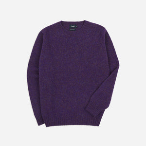 Drakes - BRUSHED SHETLAND CREW KNIT SWEATER - IRIS PURPLE -  - Main Front View