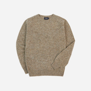 Drakes - BRUSHED SHETLAND CREW SWEATER - PEBBLE GREY -  - Main Front View