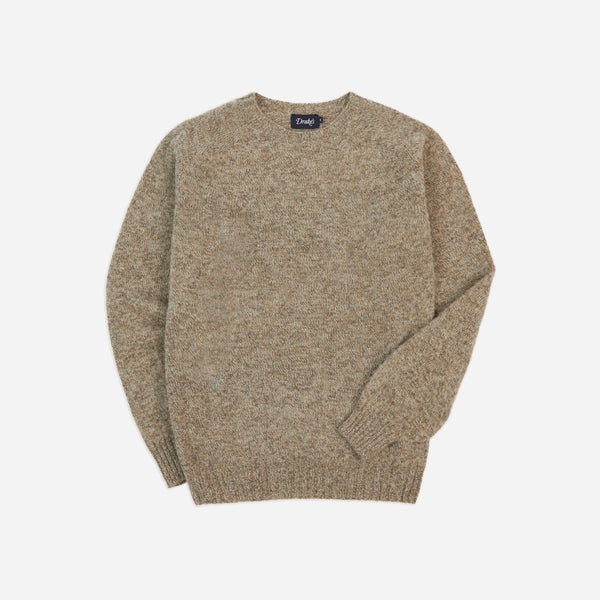 BRUSHED SHETLAND CREW SWEATER - PEBBLE GREY