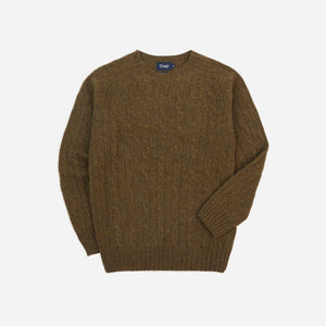 Drakes - BRUSHED SHETLAND CABLE KNIT SWEATER - MOORLAND OLIVE -  - Main Front View