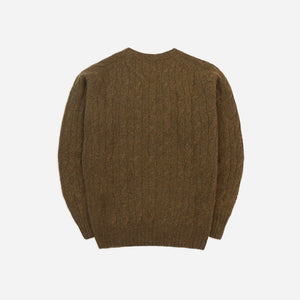 Drakes - BRUSHED SHETLAND CABLE KNIT SWEATER - MOORLAND OLIVE -  - Alternative View 1