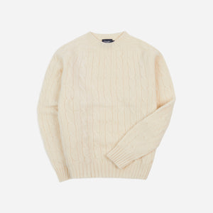 Drakes - BRUSHED SHETLAND CABLE KNIT SWEATER - VANILLA -  - Main Front View