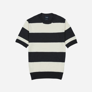 Drakes - STRIPED KNIT SS CREW SWEATER - ECRU/CHARCOAL -  - Main Front View