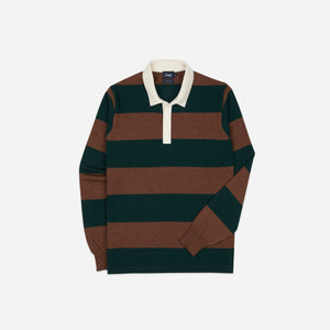 Drakes - Drake's Block Stripe Knitted Rugby - Green & Brown -  - Main Front View