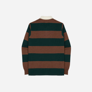 Drakes - Drake's Block Stripe Knitted Rugby - Green & Brown -  - Alternative View 1