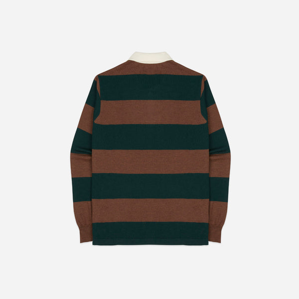 Drake's Block Stripe Knitted Rugby - Green & Brown