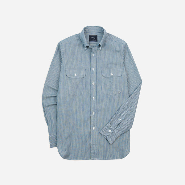 STRIPED DENIM WORK SHIRT - BLUE