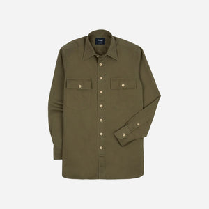 Drakes - MK II LP WORK SHIRT - MILITARY GREEN -  - Main Front View