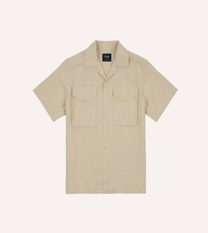 Drakes - MILITARY LINEN CAMP SHIRT - ECRU -  - Main Front View