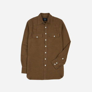 Drakes - LINEN WESTERN SHIRT - BROWN -  - Main Front View