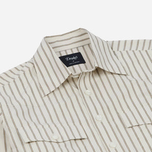 Drakes - STRIPED WESTERN SHIRT - WHITE/SAND-NAVY -  - Alternative View 1