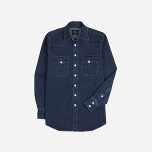 Drakes - Drake's Western Selvedge Denim Shirt - Indigo Stone Wash -  - Main Front View