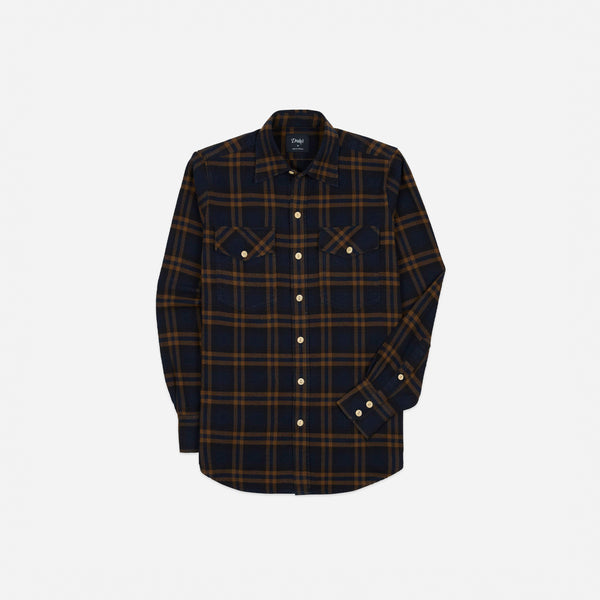 Drake's LP Two-Pocket Check Shirt - Navy & Tobacco