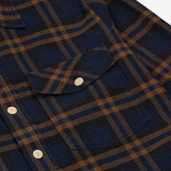 Drake's LP Two-Pocket Check Shirt - Navy & Tobacco