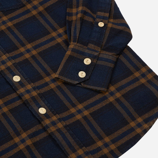 Drake's LP Two-Pocket Check Shirt - Navy & Tobacco