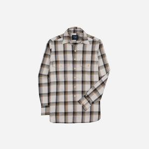 Drakes - Drake's LP Two-Pocket Check Shirt - Ecru, Navy & Brown -  - Main Front View