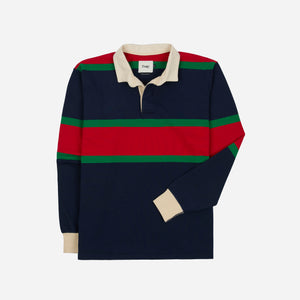 Drakes - Drake's Middle Stripe Rugby - Navy, Red & Green -  - Main Front View