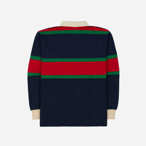 Drakes - Drake's Middle Stripe Rugby - Navy, Red & Green -  - Alternative View 1