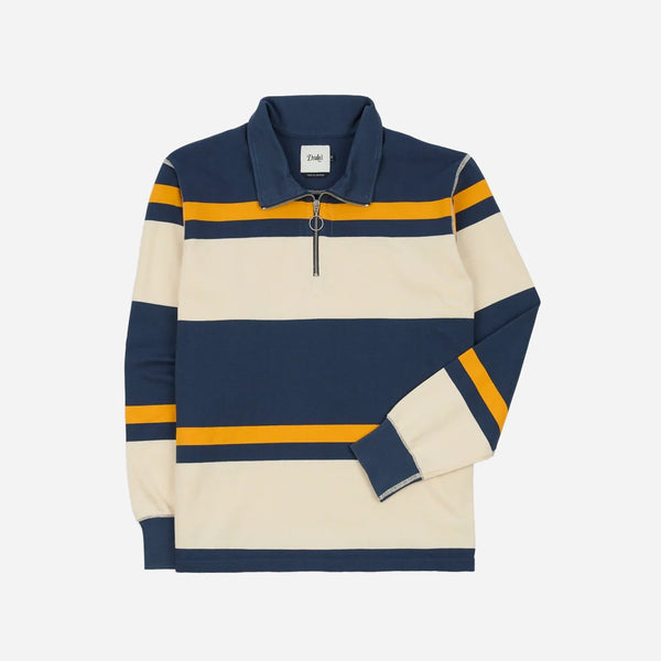 STRIPE QUARTER ZIP RUGBY - ECRU/NAVY-YELLOW