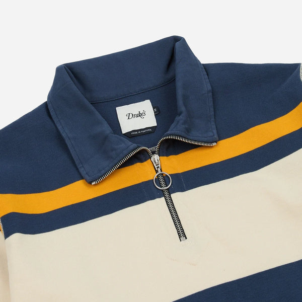 STRIPE QUARTER ZIP RUGBY - ECRU/NAVY-YELLOW