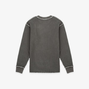 Dubbleware - Dubbleware Washed Waffle Sweatshirt - Grey - A dark gray ribbed knit long-sleeve shirt with contrasting light gray piping details along the shoulders, cuffs, and collar, shown flat against a light gray background. - Alternative View 1