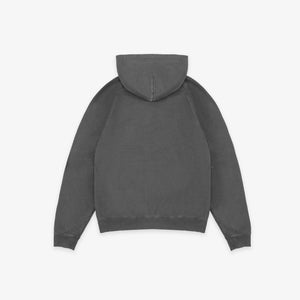 Dubbleware - Dubbleware Vintage Dye Hoodie - Washed Grey - A dark navy blue hooded sweatshirt shown from the back, laid flat against a clean white background. - Alternative View 1