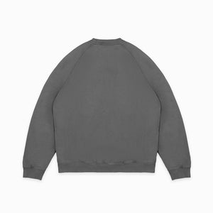 Dubbleware - Dubbleware Vintage Dye Sweatshirt - Washed Grey - A dark brown hooded puffer jacket shown from the back, photographed against a light gray studio background. - Alternative View 1