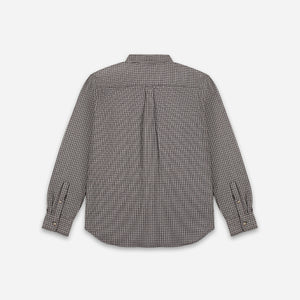 Dubbleware - Dubbleware Vintage Button Down Shirt - Black Broken Herringbone - A long-sleeve button-up shirt with a small-scale gray and white micro-check pattern, shown from the back against a light gray background. - Alternative View 1