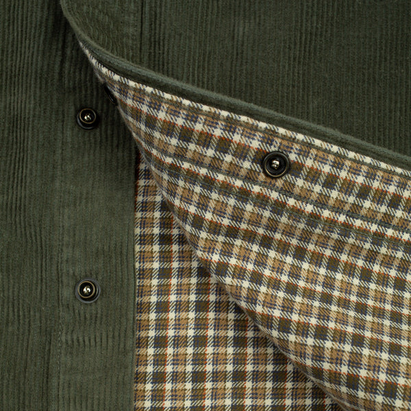Lined Snap Overshirt - Sage Corduroy