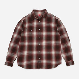 Dubbleware - HERITAGE CHECK WORKSHIRT - BROWN/MAROON PLAID -  - Main Front View